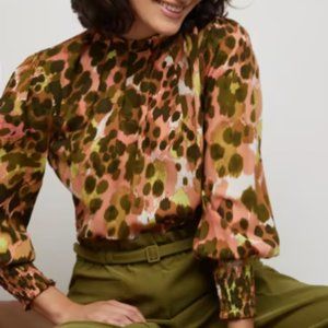 NWT Abstract Pink Leopard Print Mock-Neck Blouse - Medium